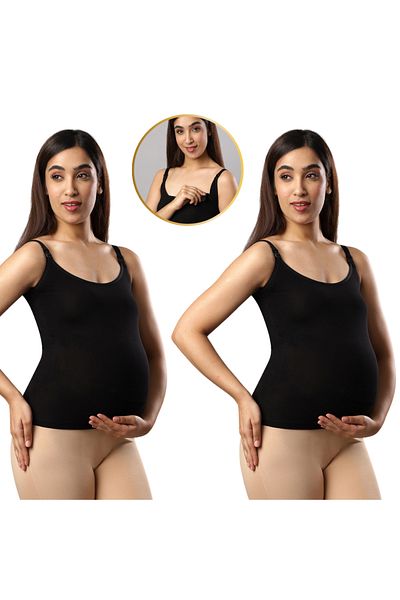 Tummy Pack of 2 Seemless Maternity & Nursing Feeding Support Vest - Black