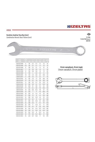 İzeltaş İzeltaş 28 mm Combined Key Short Size 0320 02 0028