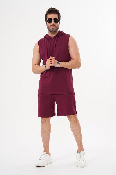 ACTIVE MODA -Men's Burgundy Color Athlete Athlete-Shorts Bottom Top Suit