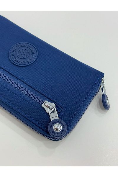 Sanmorris Women's Crinkle Fabric Navy Blue Wallet with Metal Zipper Card Holder and Coin Compartment
