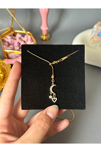 stainless steell قلادة مصعد القمر على شكل قلب مع حجر وقلادة من الفولاذ المقاو...