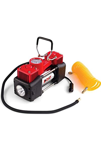 DHT PRODHT 12V DC Ledli Mini Araç Kompresörü Çift Pistonlu Top ve Bot Şişirme Aparatlı D12010002
