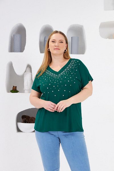 RMG Large Size Emerald T-Shirt Star Stone Printed