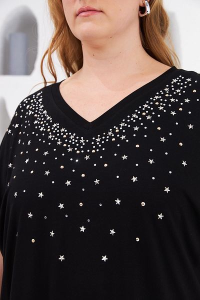 RMG Star Stone Printed Large Size T-Shirt Black