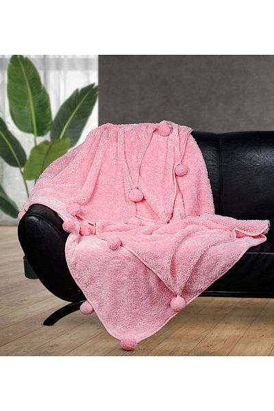 Bora Toys 200*220 Cm Plush Double Blanket with Pompom (100% Local)