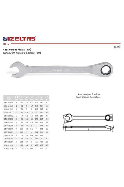 İzeltaş İzeltaş 12 mm Combined Ratchet Wrench 0340 02 0012