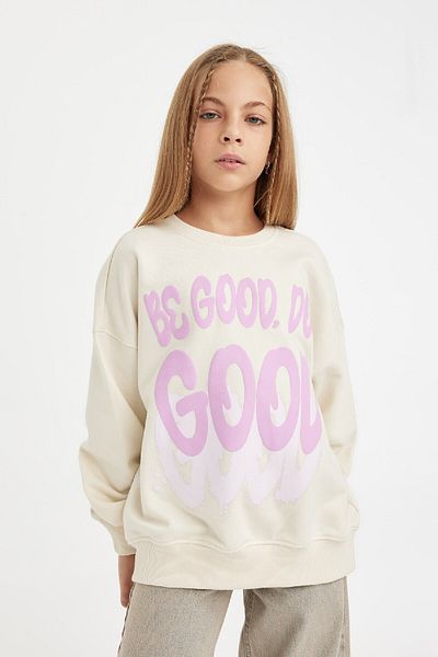 DeFacto Dívčí oversize Wide Fit mikina s potiskem s výstřihem D2880A824Wn