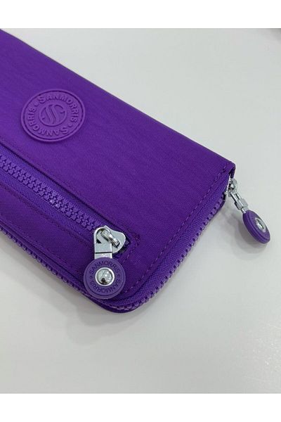 Sanmorris Women's Crinkle Fabric Purple Wallet with Metal Zipper Card Holder and Coin Compartment