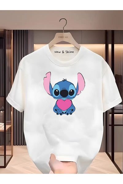 New Shine 1 tricou este un cadou pentru achiziții de 6 și mai sus în coș - Tricou oversize cu imprimeu Stitch