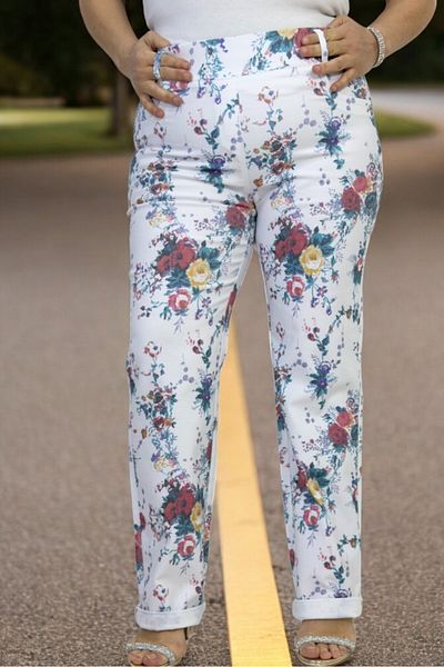 yagmurberen Thin Italian Canvas Fabric Full Lycra Waist Elasticized Large Size Patterned Pants