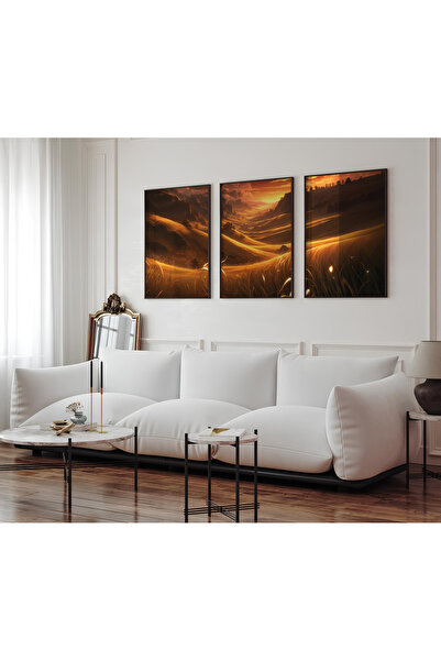 ARTCASTLE Комплект от 3 картини с дървена рамка, златни