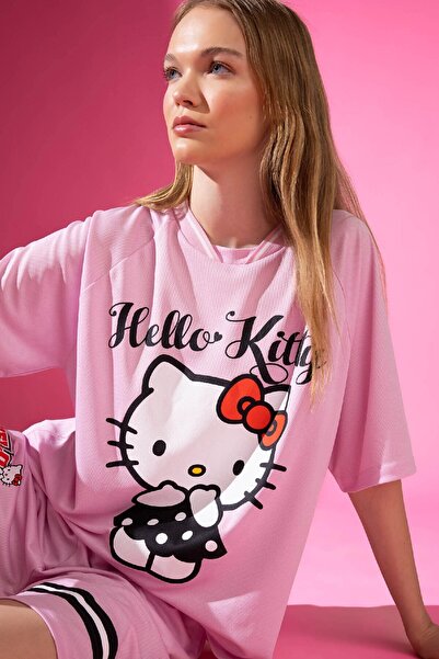 DeFacto Μπλουζάκι Hello Kitty V-Neck Oversize - Κοντό μανίκι D4216ax24hs