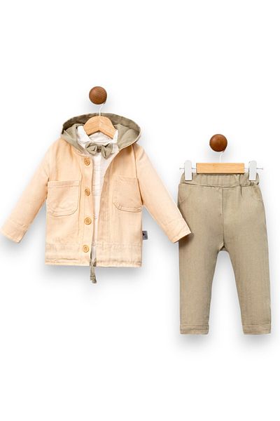 Pivami Baby Boy 4-Piece Linen Set - Hooded Jacket, Shirt, Pants & Bow Tie