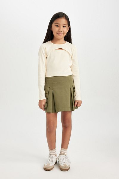 DeFacto Girl's Pleat Detailed Pocketed Gabardine Skirt D3212A824Wn