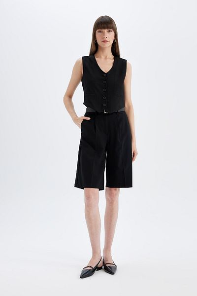 DeFacto Classic Black Blazer Vest with V-Neck Buttons C2026Ax24Au
