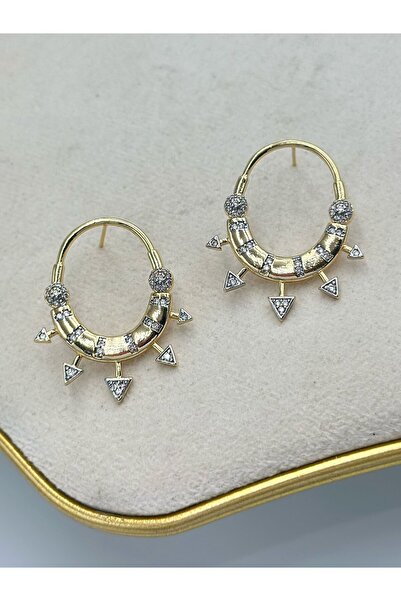 MyladyAccessoriess أقراط من الفولاذ بتفاصيل مثلثة مزدوجة اللون