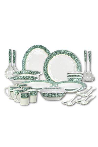 Melrich 38 Pcs Melamine Dinner Set Dinner Soup Serving Plates Curry Rice Ladle Lid Bowl Water Mug