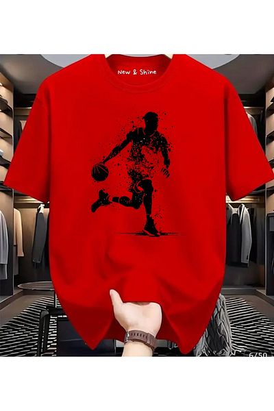 New Shine 1 T-Shirt Is a Gift for Purchases of 6 or More in the Basket - Basketball Player Printed Oversize T-Shirt
