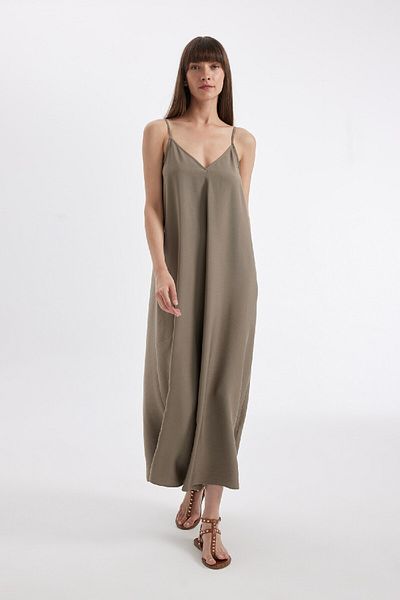 DeFacto V-Neck Strappy Maxi Dress - A-Line D4804AX24HS