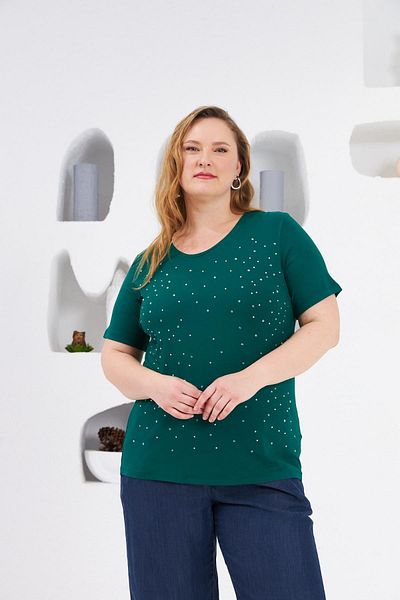 RMG Oversized Stone Embroidered Crew Neck and Emerald T-Shirt