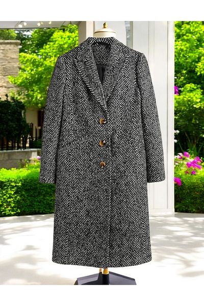 Toridas Winter Fleece Lined Cashmere Coat with Herringbone Detail