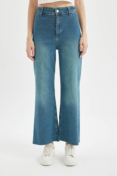 DeFacto High Waist Ankle Length Wide Leg Jeans - Washed Culotte D4328Ax24Au