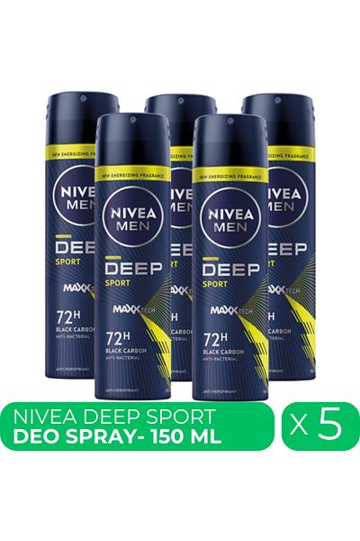 NIVEA Men Deep Sport, deodorant spray for men, 5 x 150 ml