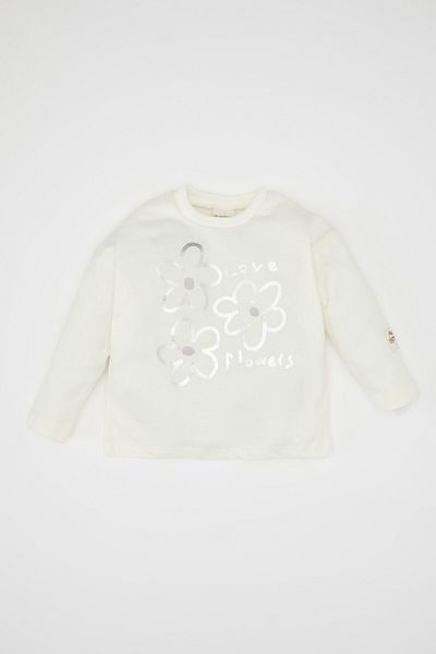 DeFacto Long Sleeve Floral Baby Girl T-Shirt - Crew Neck D3703A524Au