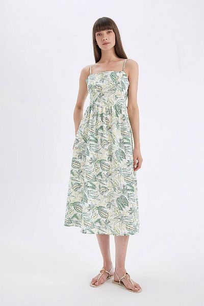 DeFacto Trägerkleid aus Baumwolle in Midilänge – quadratischer Ausschnitt, gemustert D4454AX24HS
