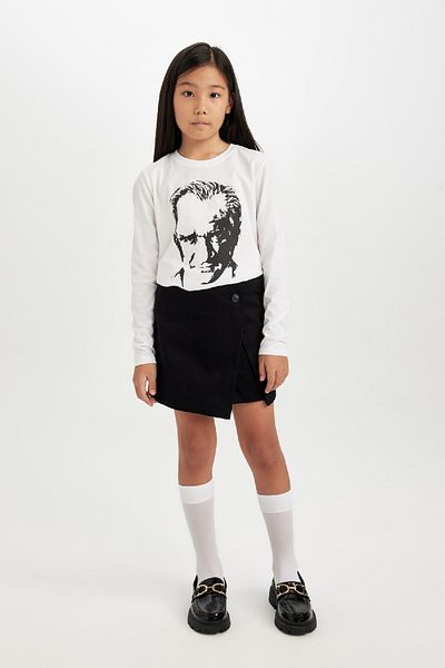 DeFacto Tricou cu mânecă lungă cu imprimeu Ataturk pentru fete D4189a824wn