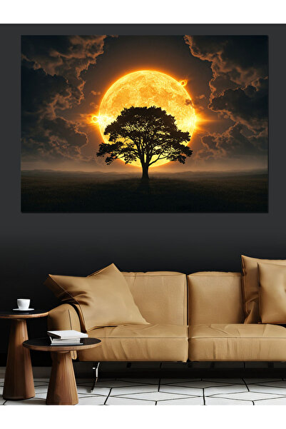 ekart Gün Batımında Ağaç Dekoratif Kanvas - Mdf Ahşap Tablo