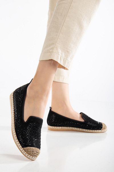 SUİNS SHOES Suins Lujo Model Black & Tan Stone Embroidered Women's Ballerina Shoes
