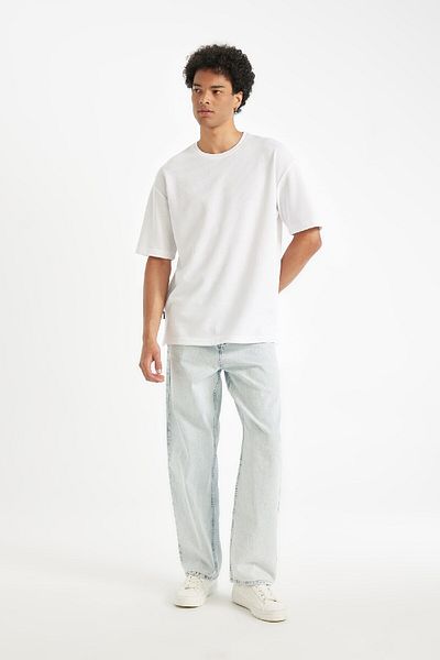 DeFacto Βαρύ μπλουζάκι με κοντό μανίκι Crew Neck Comfort Fit - B4444ax24au
