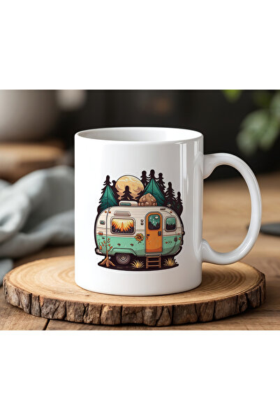 BB TRADE White Ceramic Printed Mug Cup 330ml with Caravan Image Design