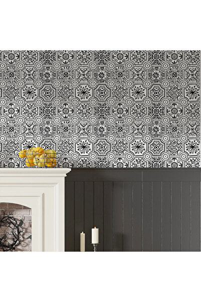 dreamwall Siyah Çini Desenli Duvar Kağıdı -Isı ve Ses Yalıtımı Yırtılmaz