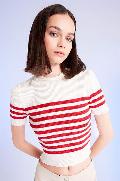 DeFacto Slim Fit Slim Fit Striped Crew Neck Short Sleeve Knitwear Sweater D4619Ax24Au