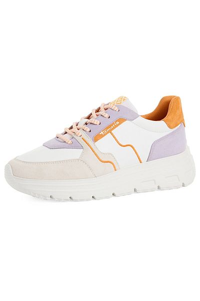 Tamaris Damen Low Sneaker Low Top 1-23710-44 Weiß 608 Orange Comb Textil/Synthetik