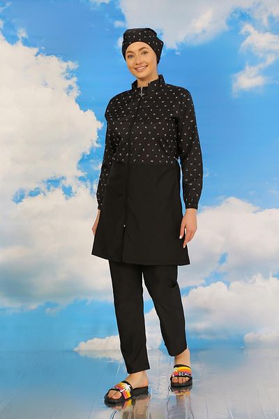 Celira Patterned Women's Swimsuit with Black Hijab Pants 31074