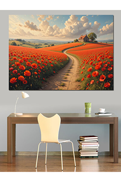 ekart Gelincik Tarlası Yolu Dekoratif Kanvas - Mdf Ahşap Tablo