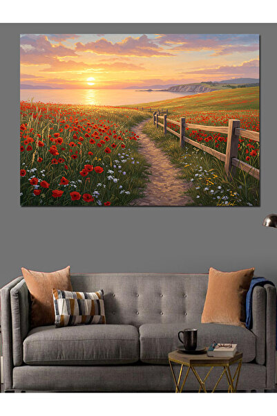 ekart Gelincik Bahçesi Yolu Dekoratif Kanvas - Mdf Ahşap Tablo