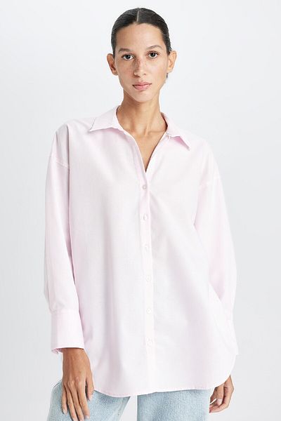 DeFacto Oversize Wide Fit Basic Plain Oxford Long Sleeve Shirt C4597Ax24Au