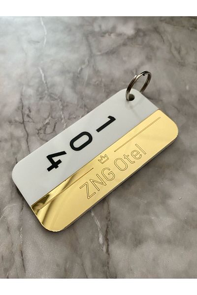 Yönline White&Gold Customizable Hotel Bungalows Apart Keychain