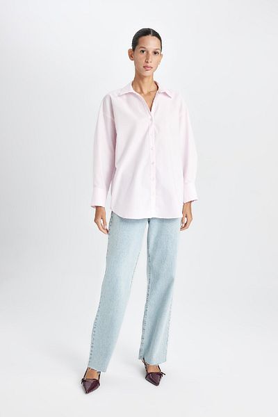 DeFacto Oversize Wide Fit Basic Plain Oxford Long Sleeve Shirt C4597Ax24Au
