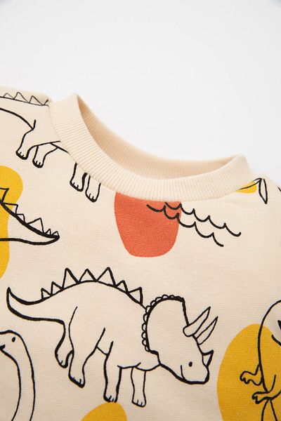 DeFacto Baby Boy Crew Neck Animal Patterned Soft Furry Inside Sweatshirt D3932A524Wn