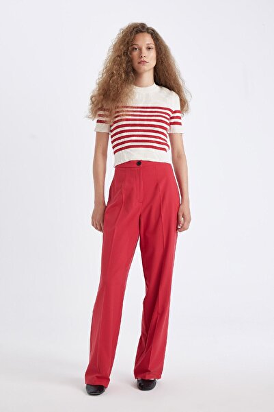 DeFacto Slim Fit Slim Fit Gestreifter Kurzarm-Strickpullover mit Rundhalsausschnitt D4619ax24au