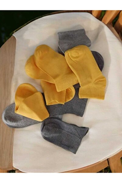 HAYEL 5 чифта висококачествени дамски чорапи с ботуши в жълто-сив цвят