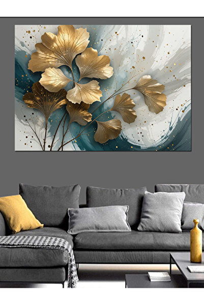 KanvasSepeti Ginkgo Yaprak Deseni Dekoratif Yağlı boya Dokulu Yüksek kaliteli...