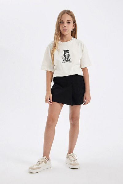 DeFacto Printed 2-Piece Set for Girl - Short Sleeve T-Shirt, Shorts and Skirt D4759A824Hs
