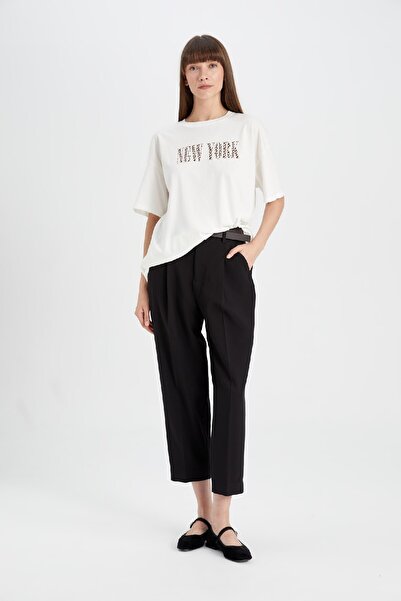 DeFacto Oversize Wide Fit Tričko Crew Neck Potištěné Česaná bavlna Tričko s krátkým rukávem D5101Ax24Hs