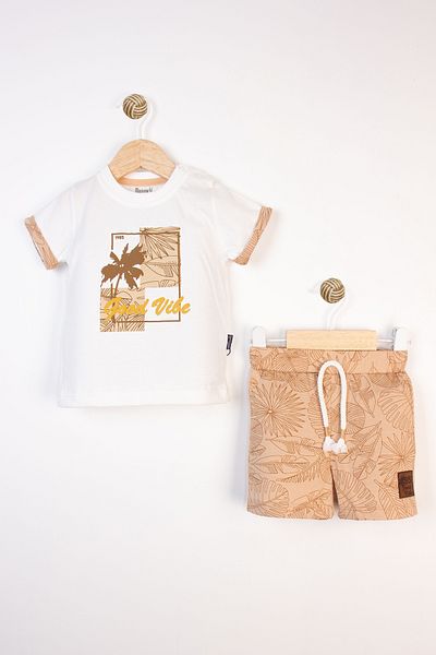 Miniworld Summer Printed Tropical Leaf Pattern Lace-Up Cotton Daily Comfortable Baby Boy Suit
